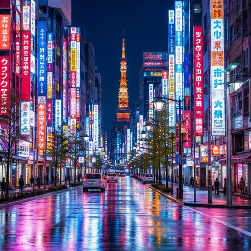 A SVOYAGER traveler in neon-lit Tokyo at night